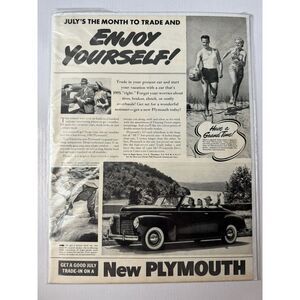 1940 Plymouth Coupe Convertible Fisherman Beach Vintage Print Ad Enjoy Yourself